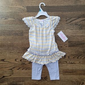 NWT Bonnie Jean Baby Girls 24 Months 2 Piece Shirt & Capri Outfit Yellow Blue